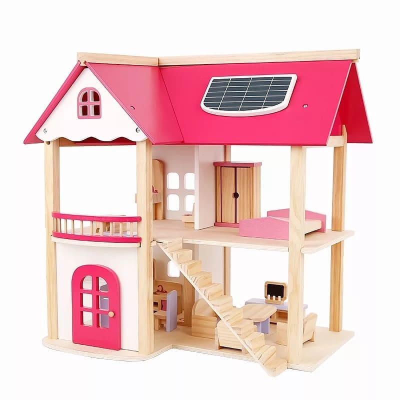 🏠 ДЕРЕВЯННЫЙ РОЗОВЫЙ КУКОЛЬНЫЙ ДОМИК с мебелью